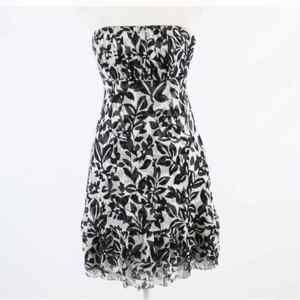 WHBM Black & White Abstract Floral Print Silk Sleeveless Ruffle Dress 6